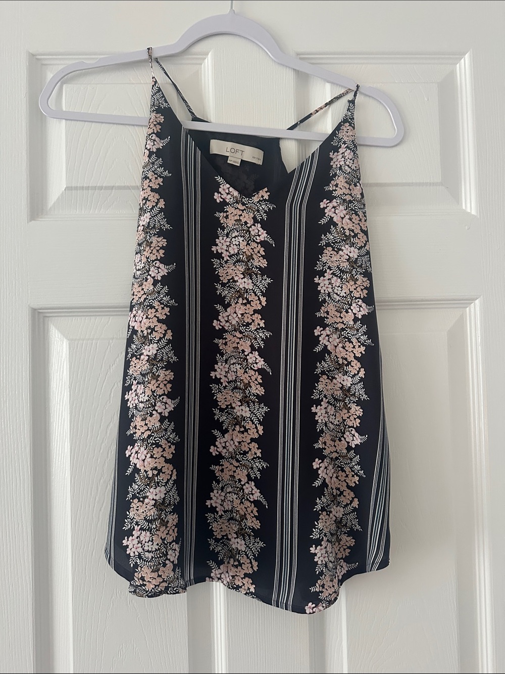 LOFT Navy Floral Stripe Cami with Pink Flowers